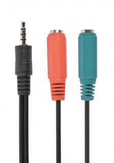 Cablu jack stereo 3.5mm la 2 x jack stereo 3.5mm casca + microfon T-M 20cm Negru, Gembird CCA-417